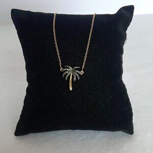 Gold Vermeil Sterling Silver 925 Pave Green Diamond Palm Tree Necklace 18"